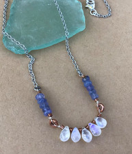 NATURAL MOONSTONE TANZANITE HANDMADE SUNDANCE CHARM NECKLACE SILVER JEWELRY