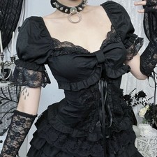 Women Gothic Blouse Lace Puff Sleeve Shirt Top Retro Ruffle Steampunk Punk