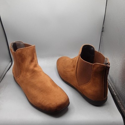 Comfortview Boots Womens 10M Brown Suede Ankle Booties Zip Back Casual Shoes