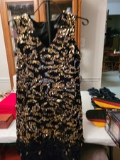 NWT Womans Contemporary Donna Ricco Blackw/ Gold Sequins Size 10 Dress