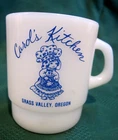 Vtg Carol's Kitchen Milk White Glass Cup Mug Termocrisa Mexico Grass Valley, Or.