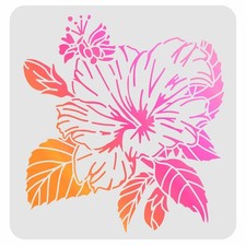 Hibiscus Drawing Painting Stencils 11.8x11.8 Inch Plastic Decoration Wall
