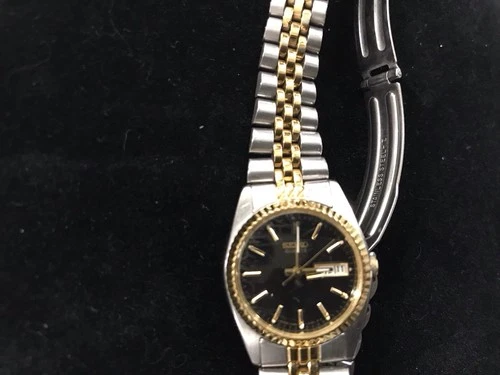 PARTS Seiko Two Tone Women’s Quartz Watch 7N83-0041 Stainless Band Black Face