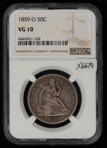1859-O 50c Seated Liberty Silver Half Dollar - New Orleans - NGC VG 10 - X6679