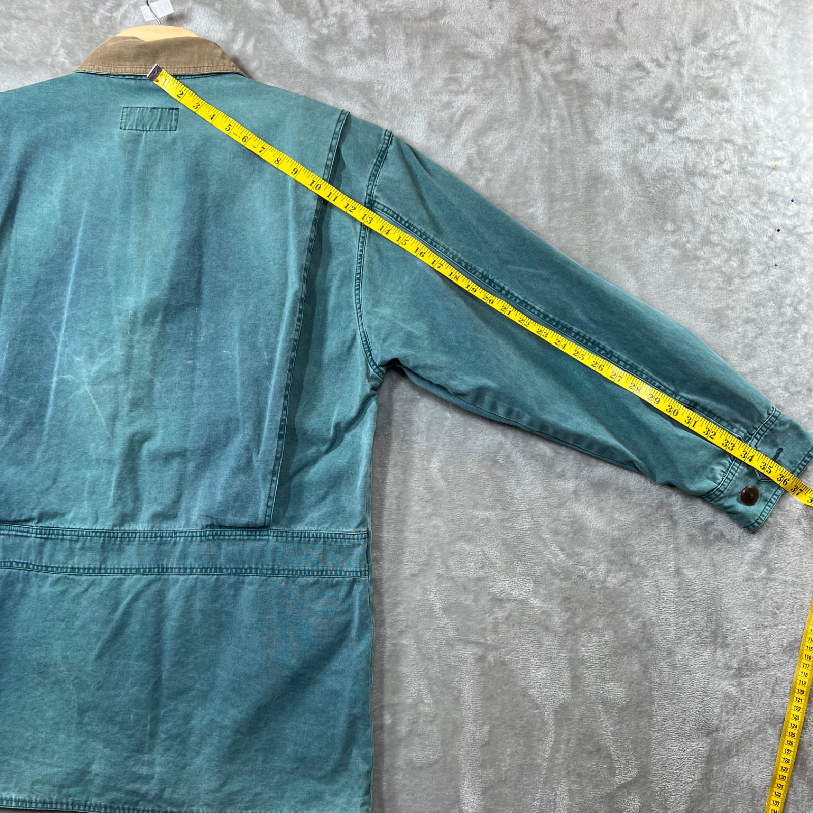 Vintage 90's Eddie Bauer Chore Barn Jacket Faded Green/Blue Men’s L Tall thumbnail 10