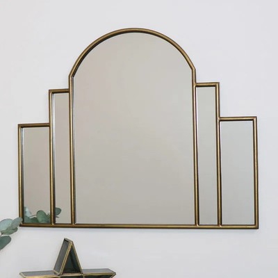Großer Gold Art Deco Bogen Fächer Spiegel Vintage Wand Gold Dekor Glamourös Luxus