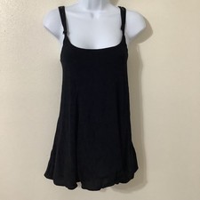 Reformation Black Slinky Dainty Gauzy Stappy Grunge Square Neck Slip Dress Med