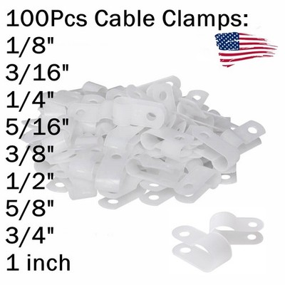100X R-Type Battery Cable Clamps Pack Nylon White Hose Wire P Clips Electrical