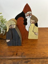 Vintage Handcrafted Wood Santa Claus Child Figurine Folk Art Primitive 2 Pc