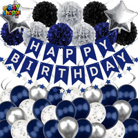 Geburtstagsdeko Happy Birthday Banner Mit Pompoms Girlande Luftballons