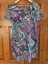 T By Talbots Ladder Back Confetti Paisley Cotton Blend T Shirt Dress Women’s M