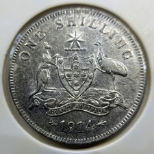 1914 Shilling Coin - almost Very Fine - George V Silver Predecimal Australia