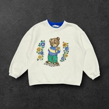 Vintage Cute Teddy Bear Holding Flowers 80  s Crew Neck Sweatshirt