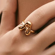 Stainless Steel Ring Chunky Letter Adjustable Gold Color Wedding Women Jewelry