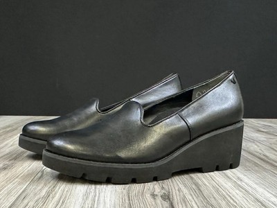 Vionic Willa Wedge Heel Black Leather Womens Size 8.5 Comfort Loafer Shoes NEW