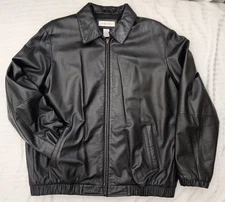 Size L PRESTON & YORK Black Soft Leather Bomber Coat Jacket Womens Zip Pockets