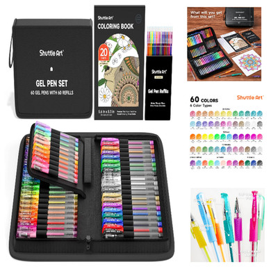 Gelstifte Set 60 Stück Tragetasche Malbuch Glitzer Neon Pastell Metallic