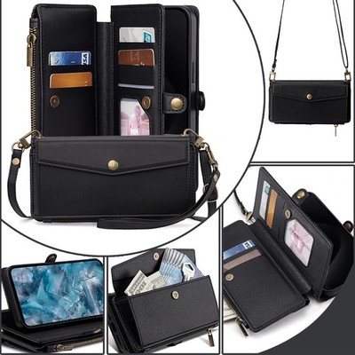 Fr Google Pixel 10 Pro XL/9A/8/7A/6 Zipper Wallet Shoulder Strap Card Stand Case