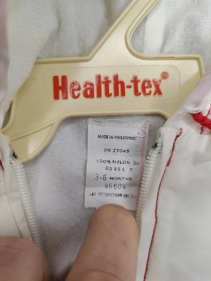 Chaqueta cortavientos vintage Baby Togs blanca con capucha nailon bordado payaso 3-6 m Foto 2 de 4