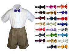 3pc Boy Infant Toddler Formal Outfits D. TAUPE Shorts Choose a Color Bowtie S-4T