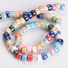 30 Stck 6x4mm Rondell Gl&auml;nzend Glasiert Keramic Lose Perlen Schmuckherstellung