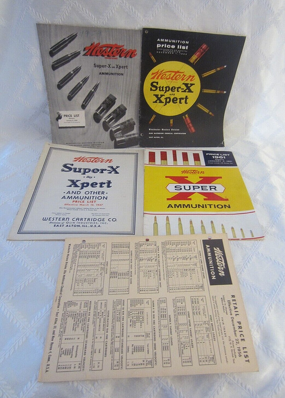 5 Western Super-X and Xpert Ammunition Price Lists-1947-1961