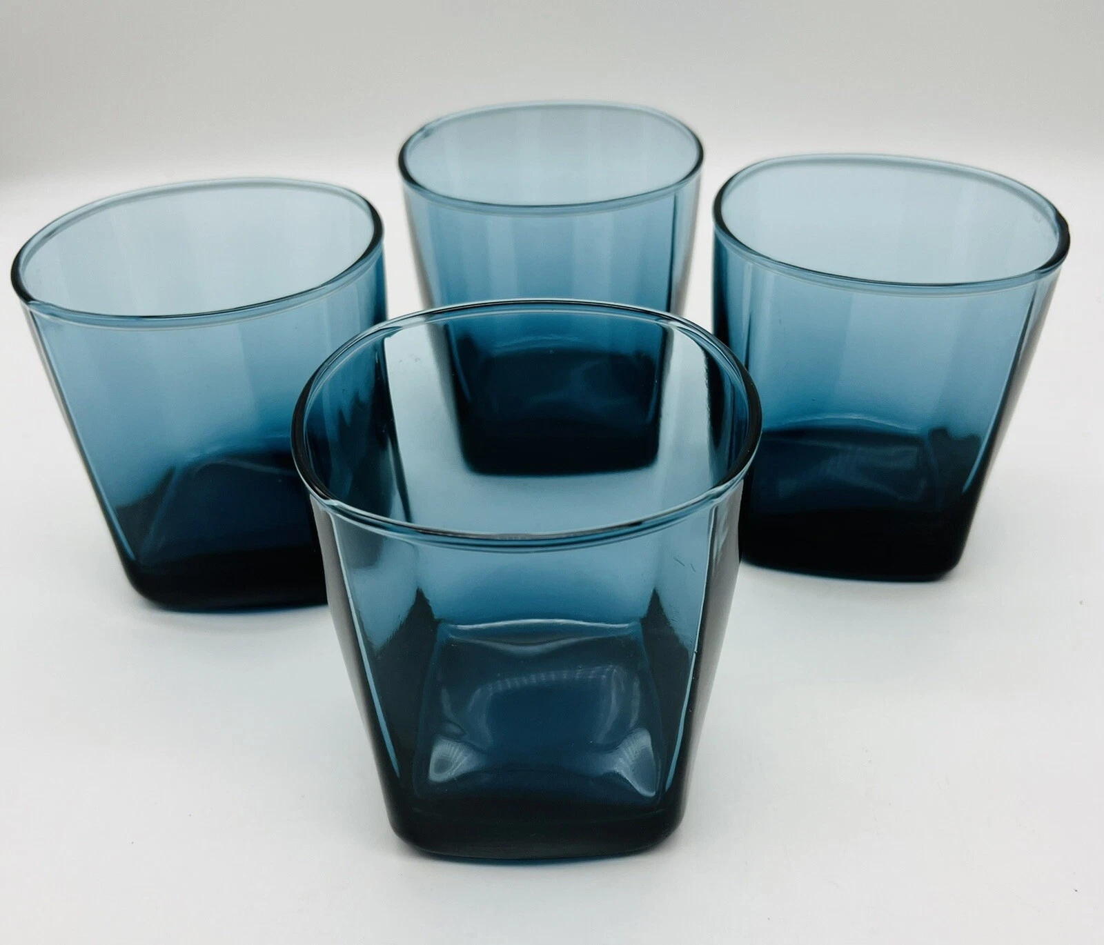 4 Anchor Hocking Rio Coastal Blue Square Bottom Juice Low Ball Glasses 10 oz