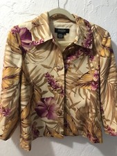Women's Peck and Peck Hawaiian Floral 3/4 Sleeve Blazer/ Jacket Career EUC