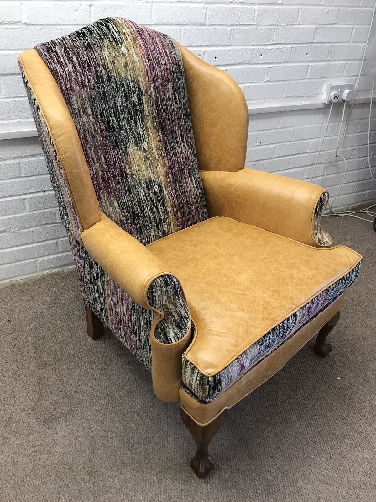 Vintage Duresta Wingback Chair Reupholstered in Leather and Luxury