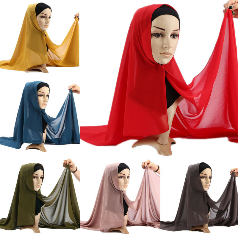 Long Chiffon Hijab Scarf for Women Full Cover Muslim Head Wrap Shawl 72x175cm