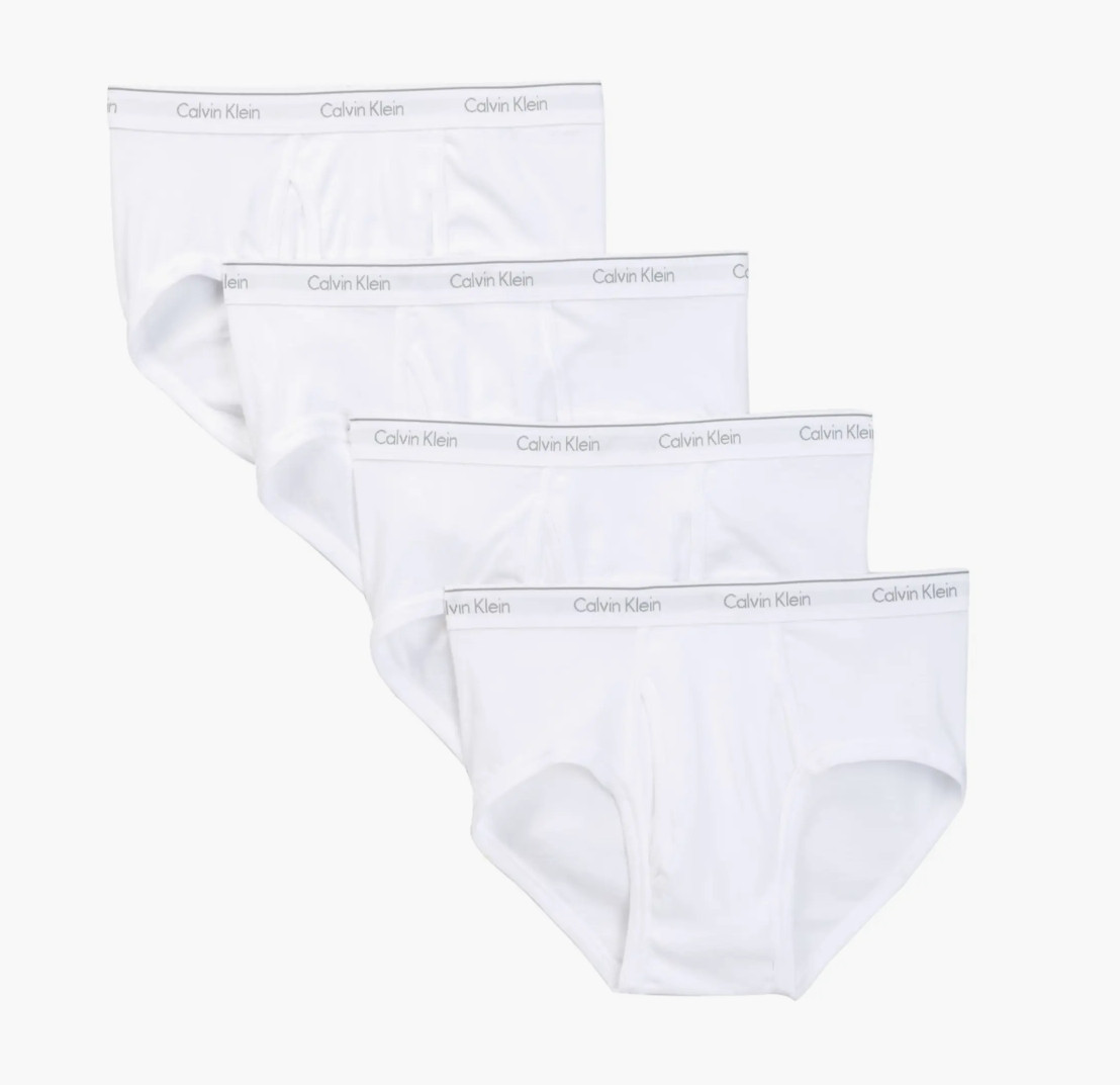 Calvin Klein 4 Pack Classic Fit 100% Cotton  Underwear Briefs White