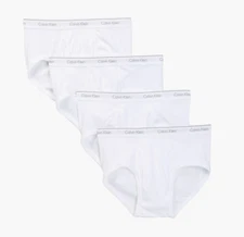 Calvin Klein 4 Pack Classic Fit 100% Cotton  Underwear Briefs White