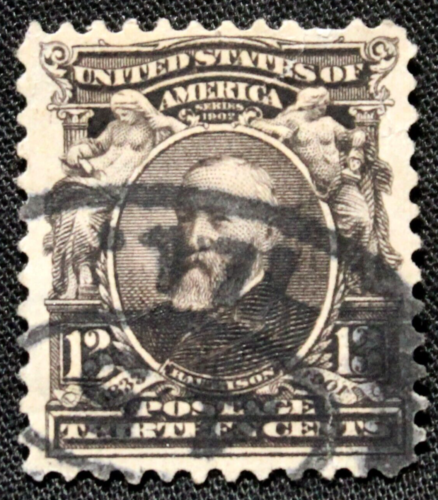 US Stamps Scott #308 ~ 1902 13c Benjamin Harrison RL09 - Afbeelding 1 van 2