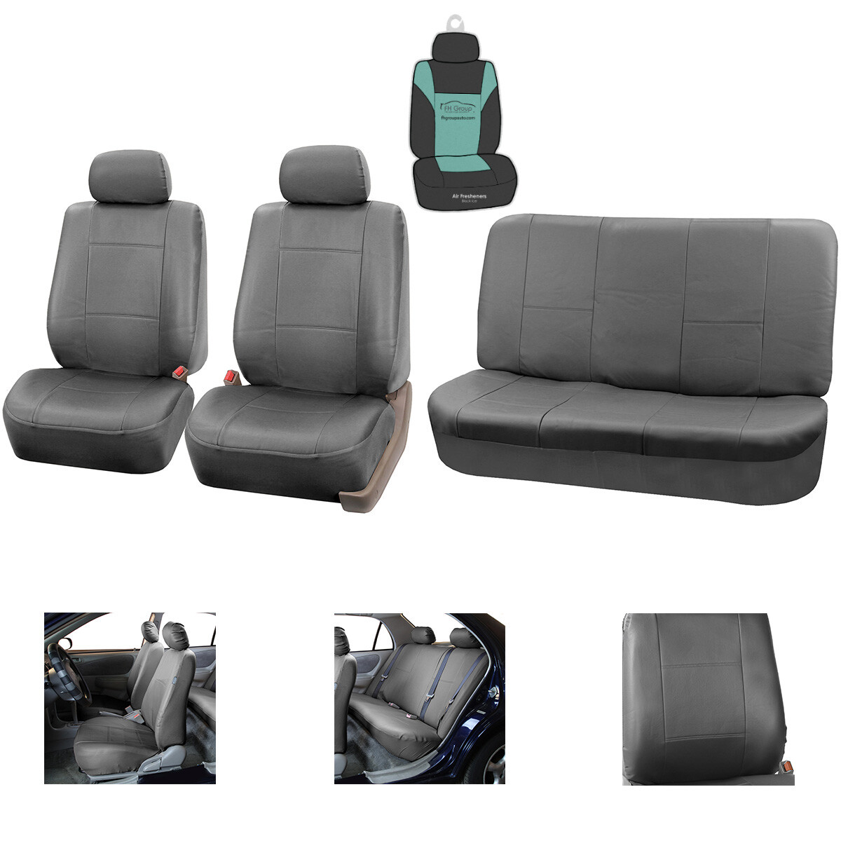 Faux Leather Car Seat Covers Set Solid Gray with Free Gift