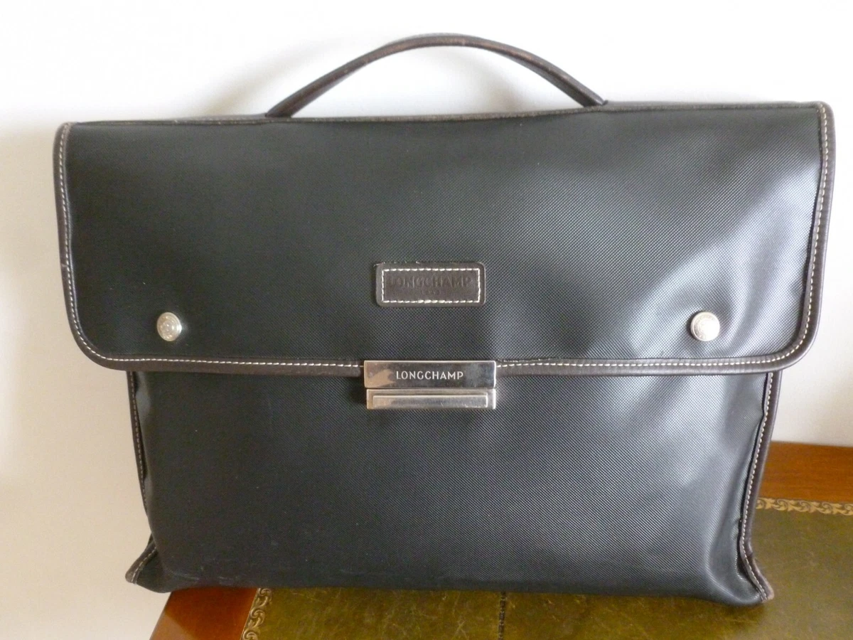 PORTE DOCUMENT SERVIETTE LONGCHAMP NOIR GANCE CUIR BRUN BON ETAT