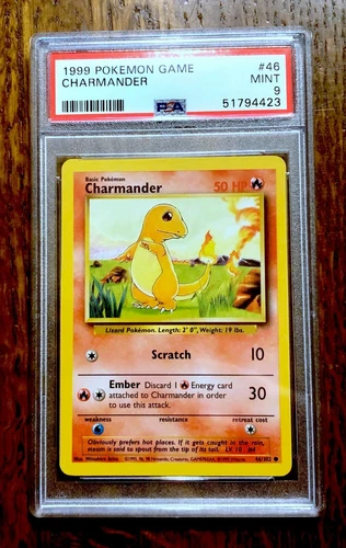 PSA 9 MINT ~ CHARMANDER #46 ~ 1999 Pokemon Base Set Unlimited ~ WOTC Low Pop 950