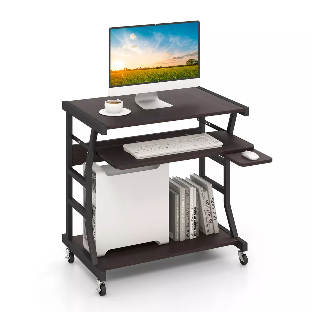 Desk on wheels with keyboard tray deals