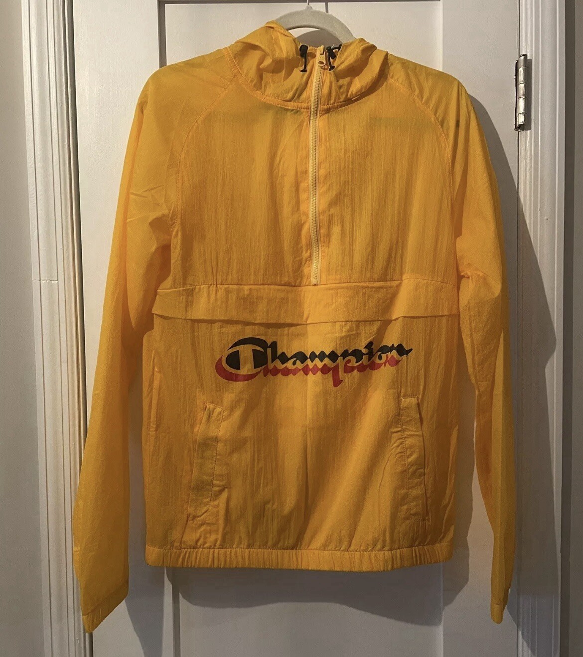 Champion Windbreaker Unisex 1/2 Zip Hoodie Pullover Retro Yellow Size: Small EUC