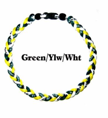 Collier Sport En Titane Torsadé Tornado - Vert Et Blanc - 3 Cordes - Pour Baseball, Softball Et Sports Extérieurs