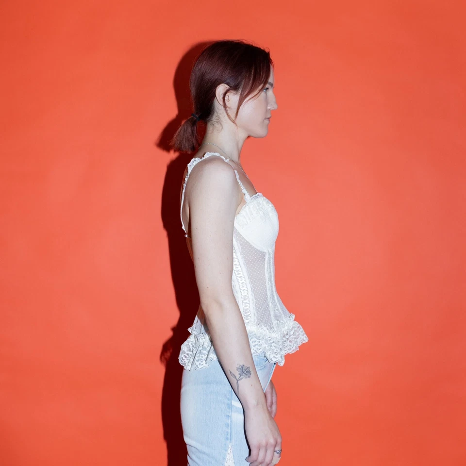 Vintage Y2K precioso corsé de encaje con volantes de hadas en blanco crema Foto 4 de 4