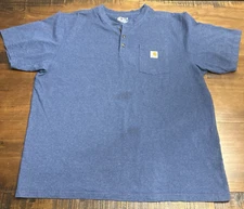 Carhartt Henley Shirt Mens 2XL Blue Short Sleeve Workwear Loose Fit Pocket *SPOT