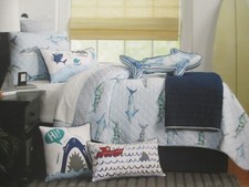 New BOAT HOUSE Kids Sharks Aqua Blue Gray Quilt Set - Twin