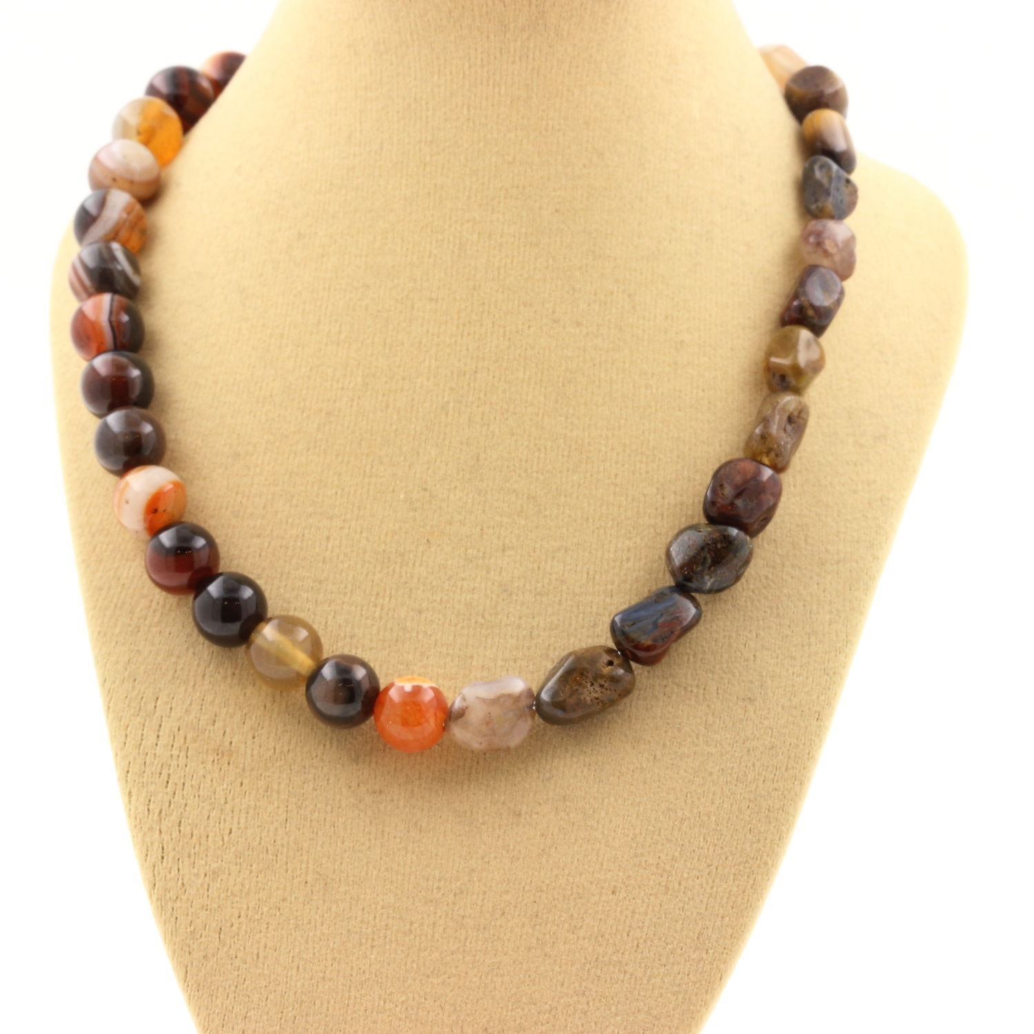 Collier en pietersite des USA et agate de rêve 8 mm pour femme avec chaîne