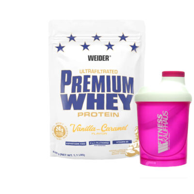 (49,80 EUR/kg) Weider Premium Whey Protein 500g Eiweiss + Ladyline Shaker