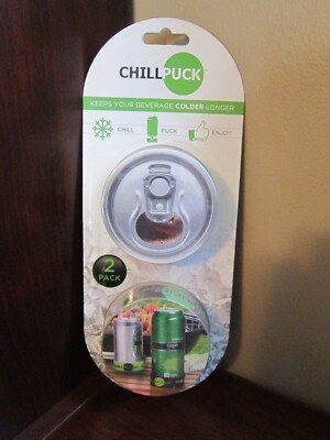 2 PACK CHILL PUCK BEVERAGE CAN COOLING SYSTEM 2014 NEW UNOPENED KEEP DRINKS COLD