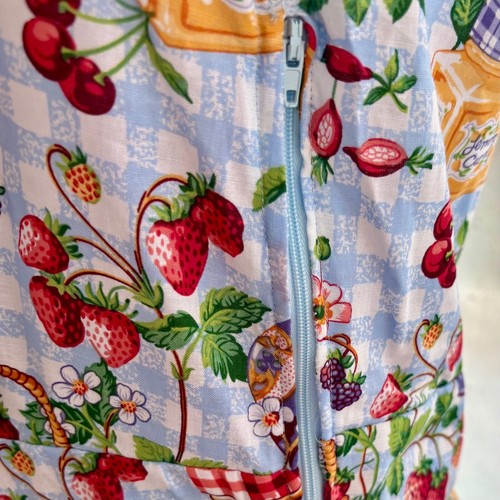 Womens Handmade Cotton Dress Size L 14 - Picnic Blue Check Jam Fruit - Picture 6 of 6