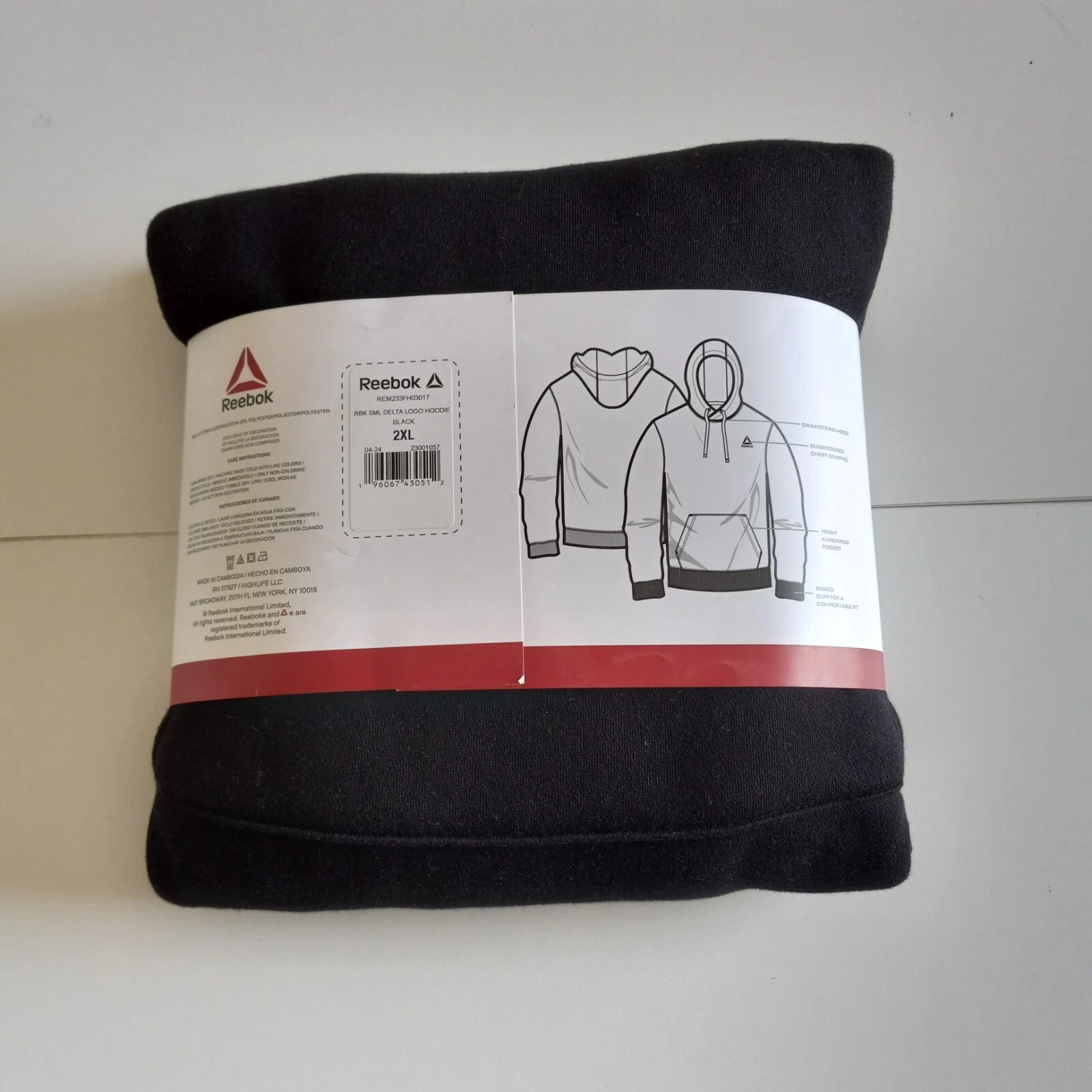 VETEMENTS Reebok Pullover Felpa con Cappuccio Uomo Taglia 2XL Nero Tinta Unita Relaxed Fit Tasca