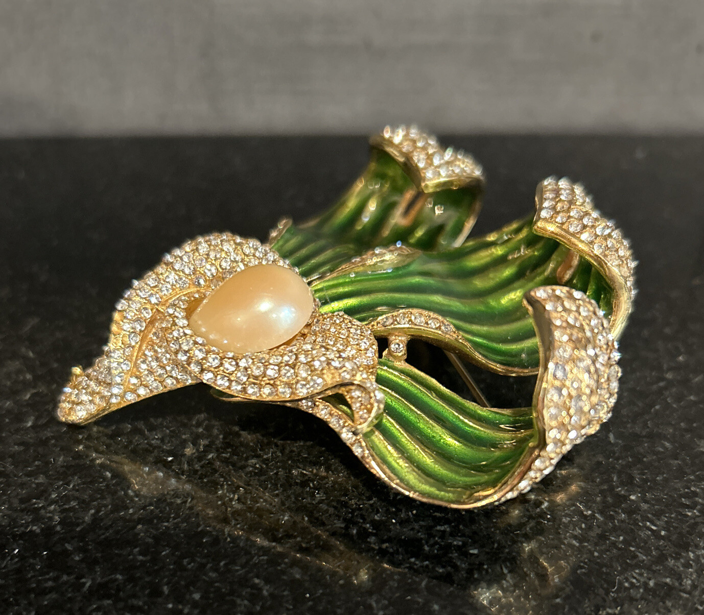 VTG Maresca Gold Tone/Green Enamel/Rhinestones /P… - image 2