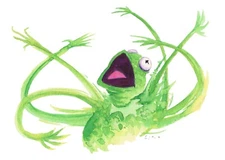 Kermit Panic, watercolor portrait, 5"x7" print