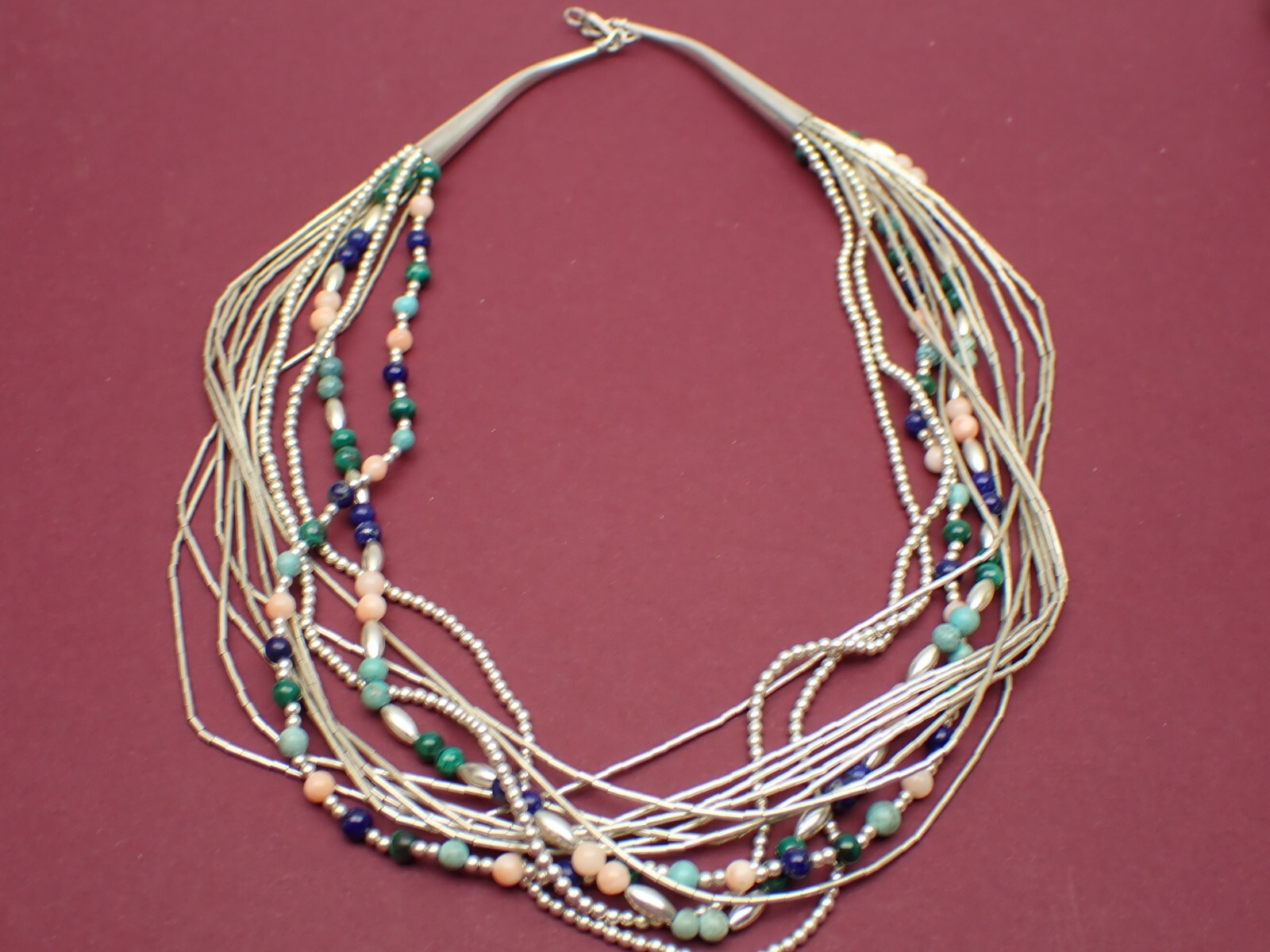 Liquid Silver Multi Strand Multi Gemstone Tiny Be… - image 3